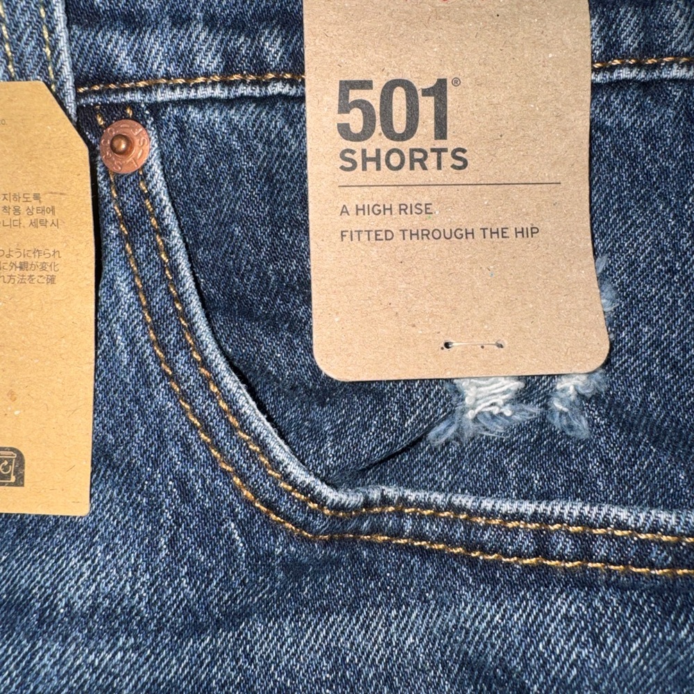 Levi's Dark Blue 501 Cutoff Denim Shorts - Picture 3 of 7